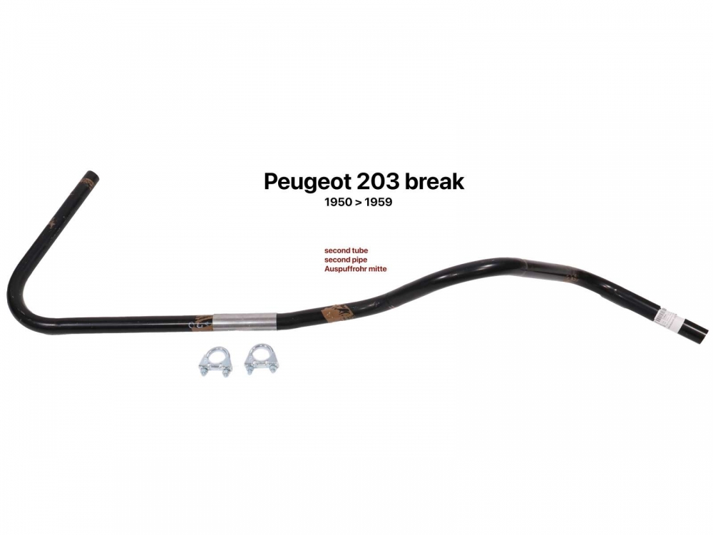 Peugeot - P 203, uitlaatpijp midden (tweede pijp), geschikt voor Peugeot 203 Break. Gemonteerd vanaf