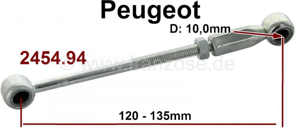 Peugeot - Schakelstang (verbindingsstang) voor het schakelen. Voor kogelkop: 10,0 mm. Totale lengte: