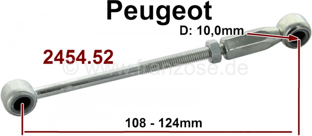 Peugeot - Schakelstang (verbindingsstang) voor het schakelen. Voor kogelkop: 10,0 mm. Totale lengte: