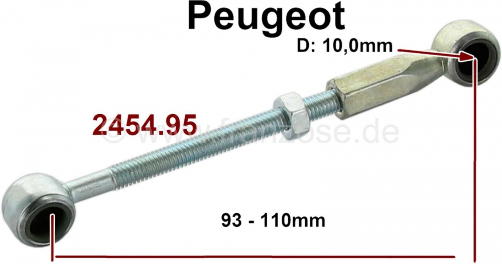 Peugeot - Schakelstang (verbindingsstang) voor het schakelen. Voor kogelkop: 10,0 mm. Totale lengte: