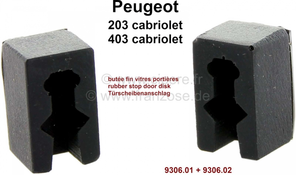 Peugeot - P 203C/403C, rubberen stop bovenaan, voor de deurschijf (eindstop). 2 stuks. Geschikt voor