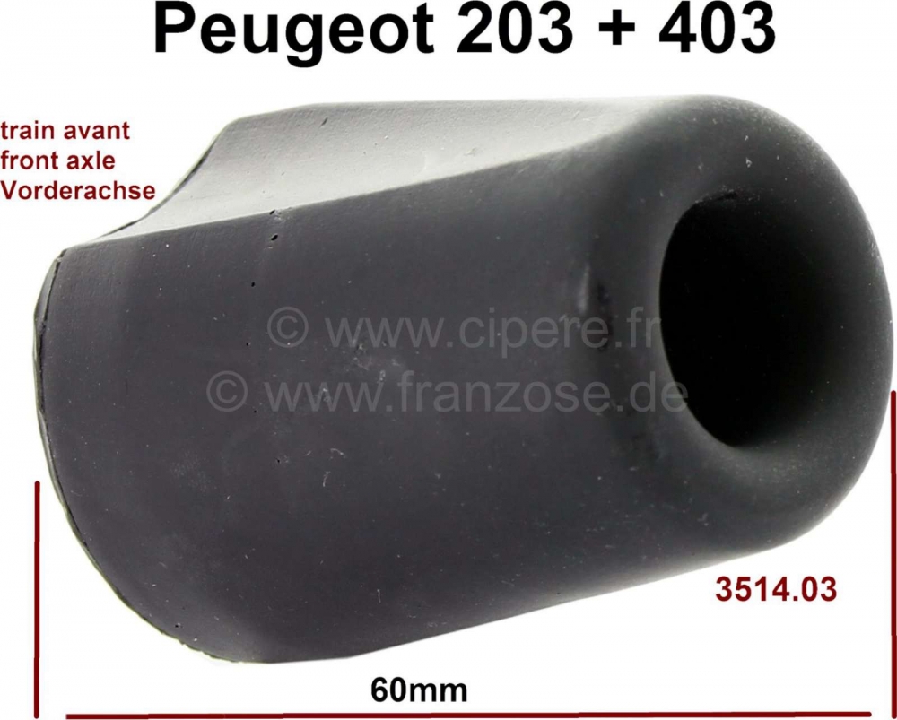 Peugeot - P 203/403, rubber aanslag vooras (per stuk). Hoogte: 60 mm. Geschikt voor Peugeot 203 + Pe
