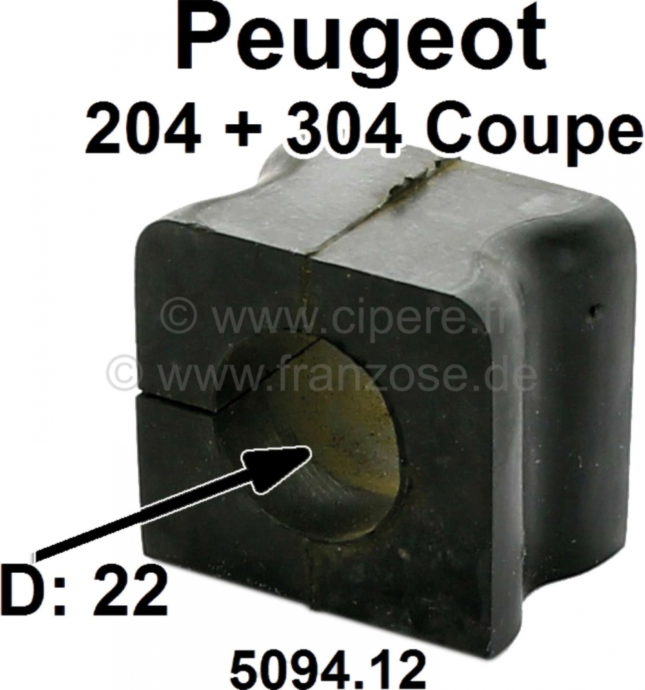Peugeot - P 204/304, stabilisatorsteun (torsiestang) (materiaal: rubber). Voor stabilisatorstang dia