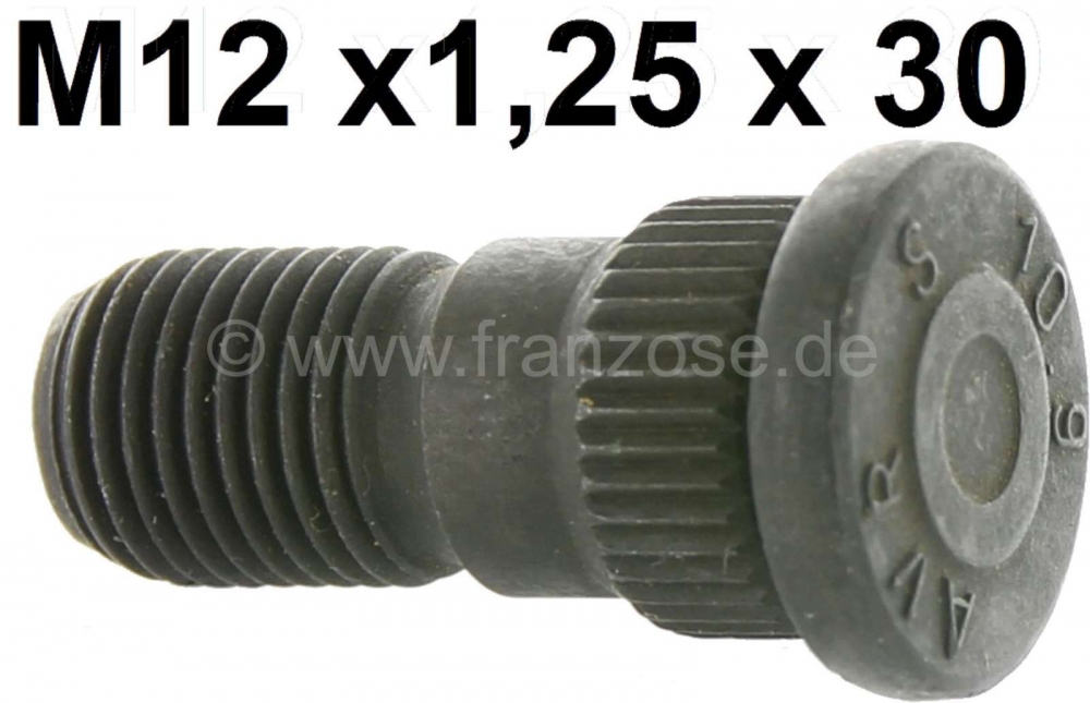 Renault - Wielbout M12 x 1,25 x 30mm. Geschikt voor Peugeot 104, 404 (vanaf 1968), 504, 505. Of. Nr.