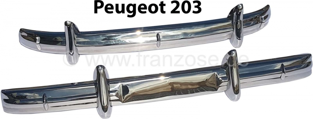 Peugeot - P 203, voor- en achterbumper van roestvrij staal. Geschikt voor Peugeot 203 berline.