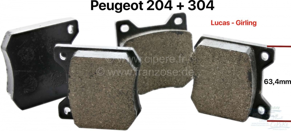 Peugeot - P 204/304/Talbot, remblokken voor, Lucas/Girling remsysteem. Geschikt voor Peugeot 204 + 3