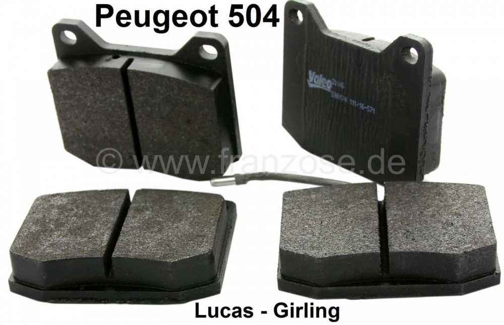 Peugeot - P 504, remblokken voor, Lucas systeem, met slijtage-indicator. Breedte 78,4 / hoogte 64,5 