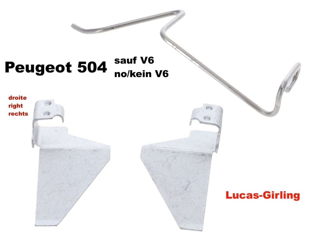 Peugeot - P 504, veerset rechts in remklauw (3 stuks), voor remblok - remzuiger. Voor remsysteem Luc