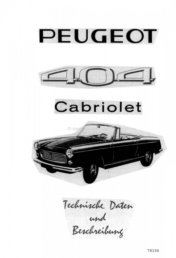 Peugeot - P 404 Cabrio + Coupé, Technische informatie. Aanvulling op het werkplaatshandboek. 39 pag