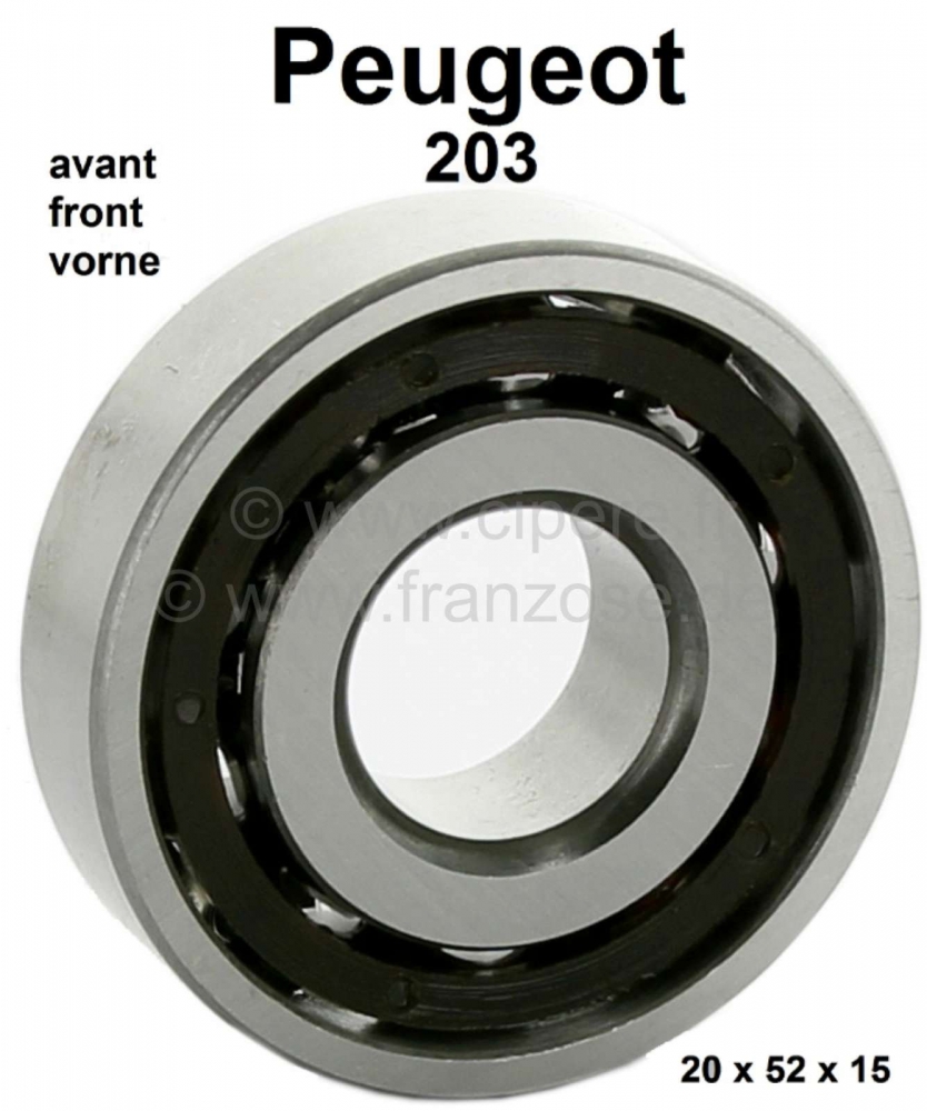 Peugeot - P 203, voorwiellager. Geschikt voor Peugeot 203. Buitendiameter: 52mm. Inwendige diameter: