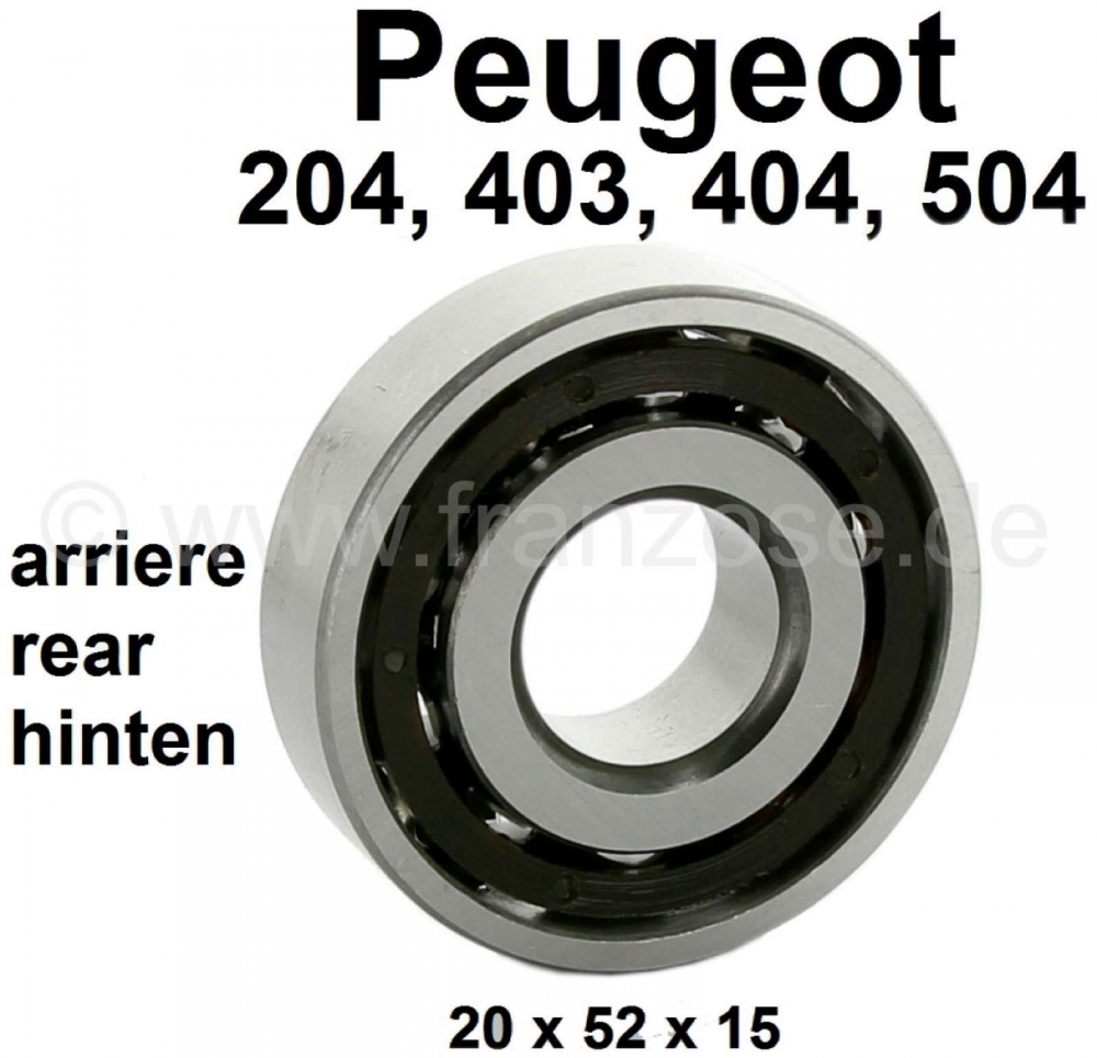 Peugeot - P 204/403/404/504, achterwiellager (buitenste lager). Buitendiameter: 52mm. Binnendiameter