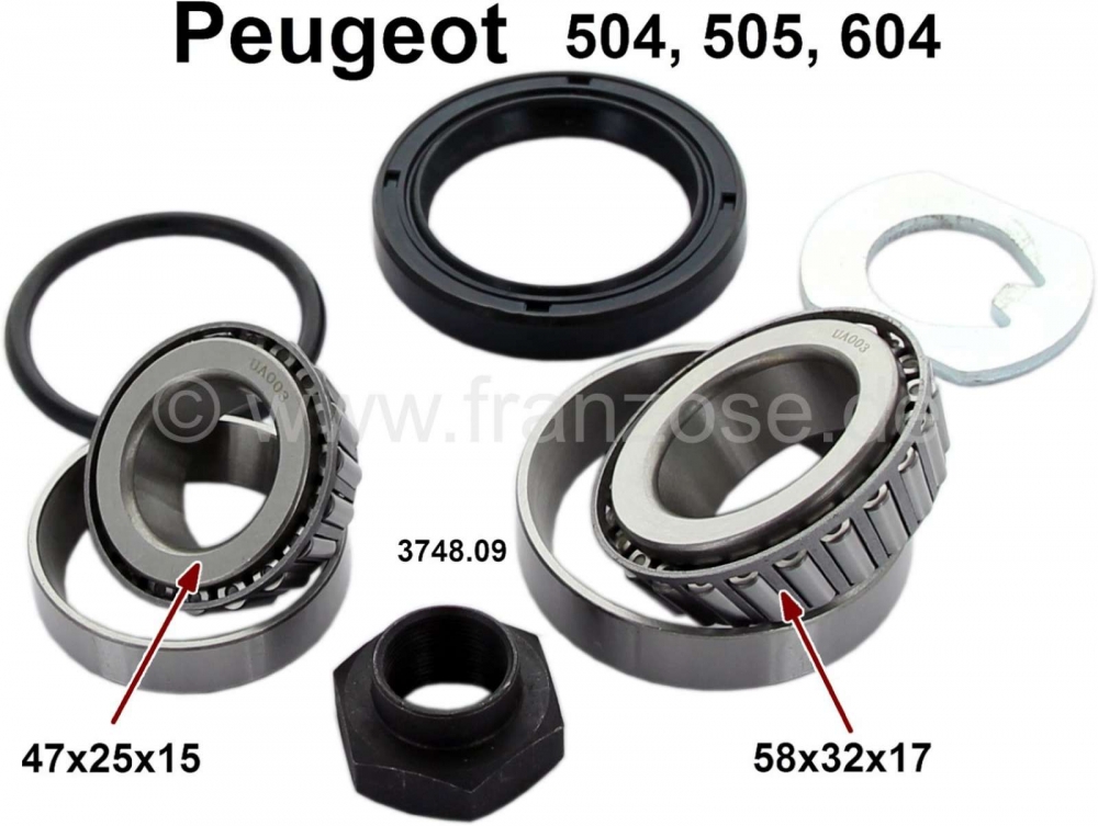 Renault - P 504/605/505, voorwiellagerset, geschikt voor Peugeot 504, van 06/1969 tot 09/1993. Peuge
