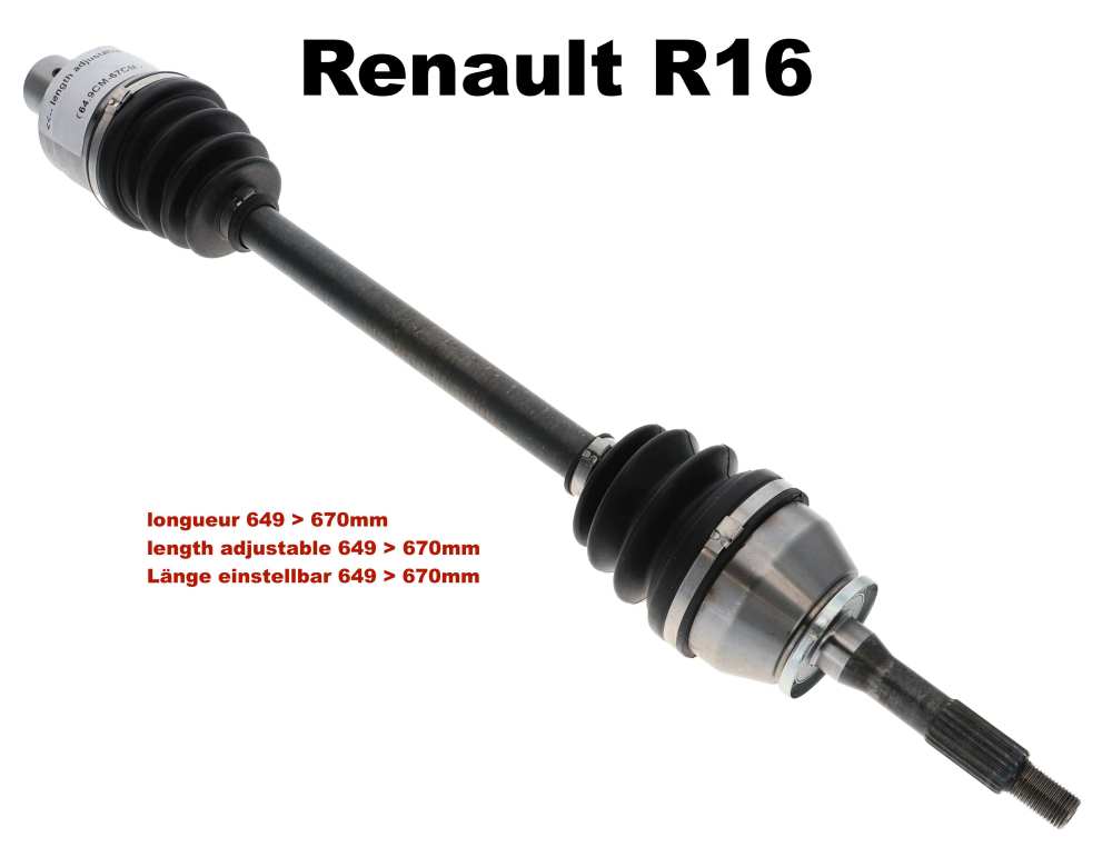 Renault - R16, aandrijfas (nieuw onderdeel). Geschikt voor Renault R16 L, TL, TS (1 serie). Lengte: 