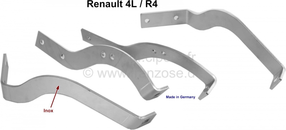 Renault - R4, achterbumpersteun (4 delen). Materiaal: Roestvrij staal. Geschikt voor Renault R4. Gem