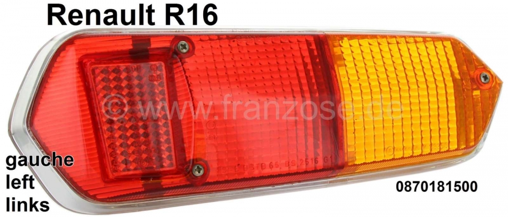 Renault - R16, achterlichtkap links. Geschikt voor Renault R16, 1 serie. Bestelnr. 0870181500