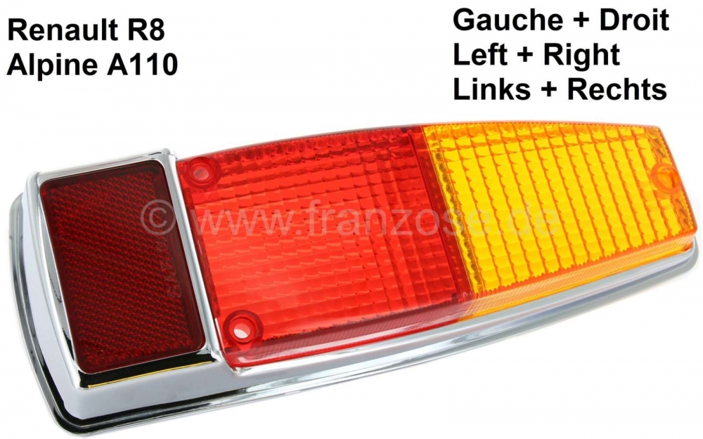 Renault - R8/A110, verchroomde achterlichtkap, past links of rechts. Voor Renault Renault 8 + Alpine