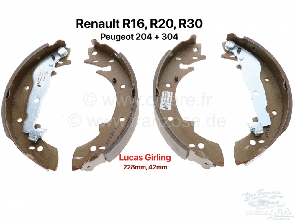 Sonstige-Citroen - Remschoenen achteraan. Remsysteem: Lucas-Girling. Geschikt voor Renault R16, R20, R30. Peu