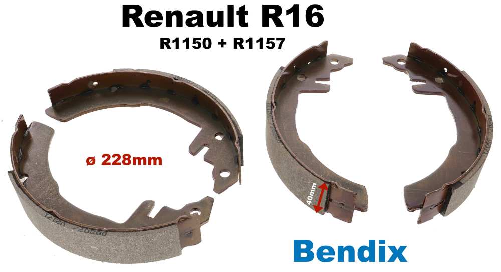 Renault - Remschoenset achterrem, Bendix systeem. Trommeldiameter: 228mm. Pad breedte: 40mm. Geschik