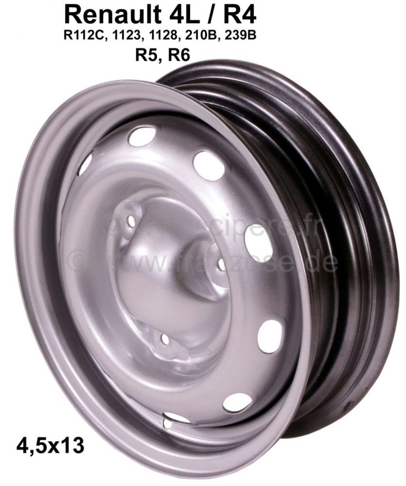 Renault - Velg 4.0x13 (replica). Geschikt voor Renault R4 (R112C, 1123, 1128, 210B, 239B). Renault R