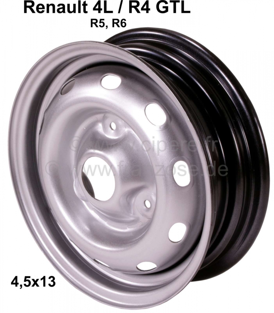 Renault - Wiel 4,0x13 (replica). Geschikt voor Renault R4 GTL. Renault R5, R6. Boutcirkel: 3x130mm. 