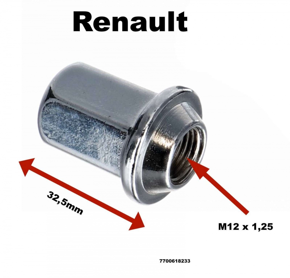 Renault - Wielmoer, geschikt voor R16TX, R12, R15, R17, R18, R20, R30 enz. Schroefdraad: M12 x 1,25.