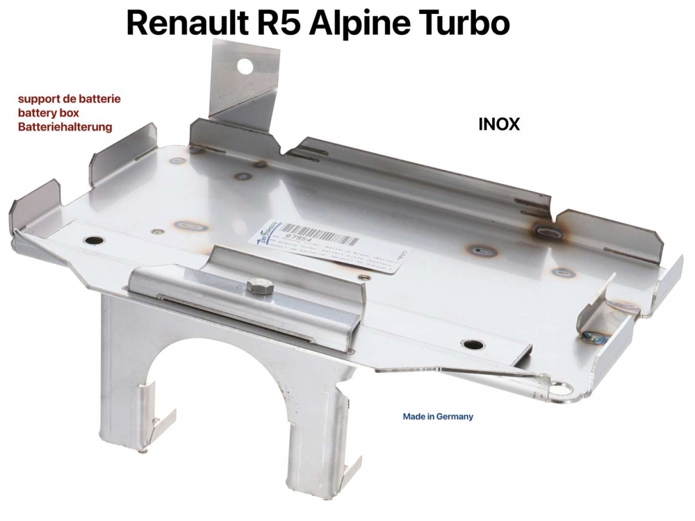 Renault - R5 Alpine Turbo, accuplaat (accuconsole), gemaakt van roestvrij staal. Geschikt voor Renau
