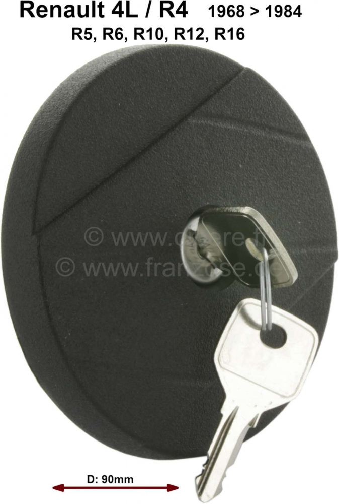 Renault - Afsluitbare tankdop. Kleur: zwart. Geschikt voor Renault R4, van 1968 tot 1990, Renault R5