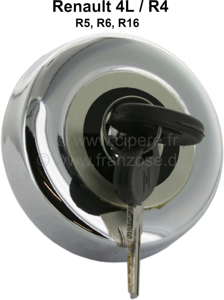 Renault - Verchroomde tankdop, afsluitbaar. Geschikt voor Renault R4, R5, R6, R16. Grotendeels volle