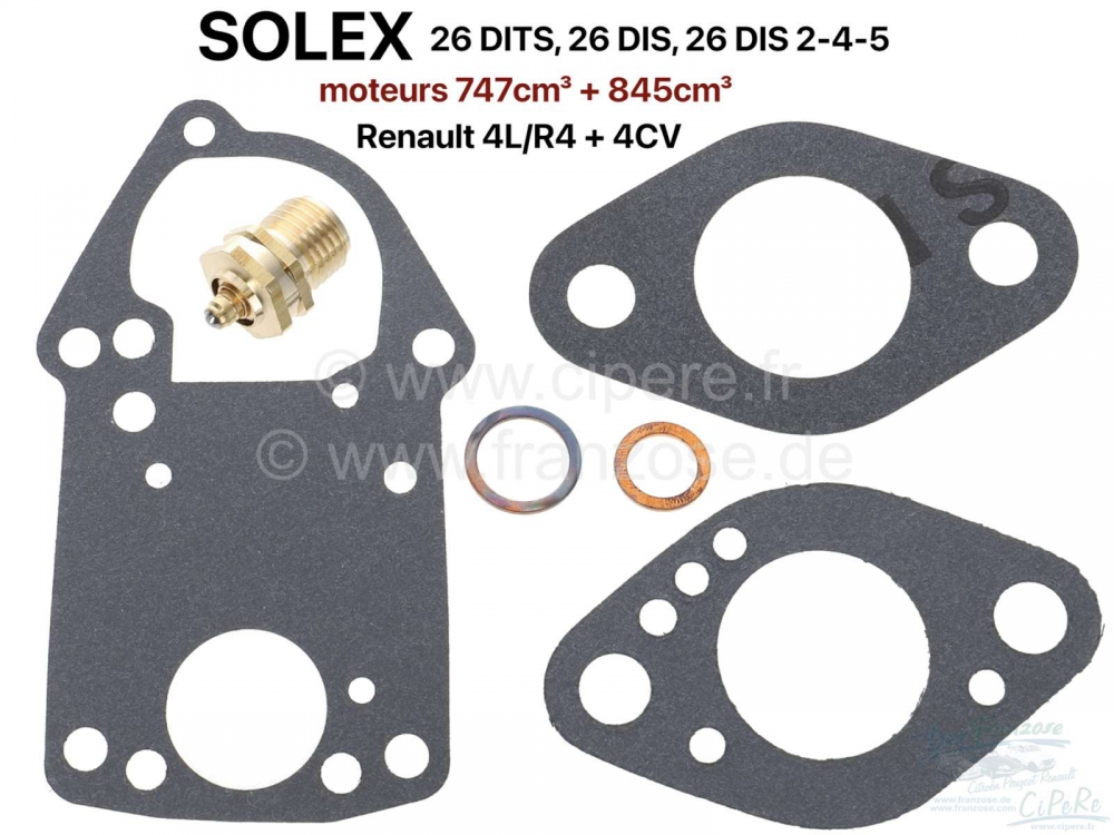 Renault - Carburateurreparatieset Solex 26 DITS + 26 DIS, 26 DIS 2-4-5, geschikt voor Renault R4 (74