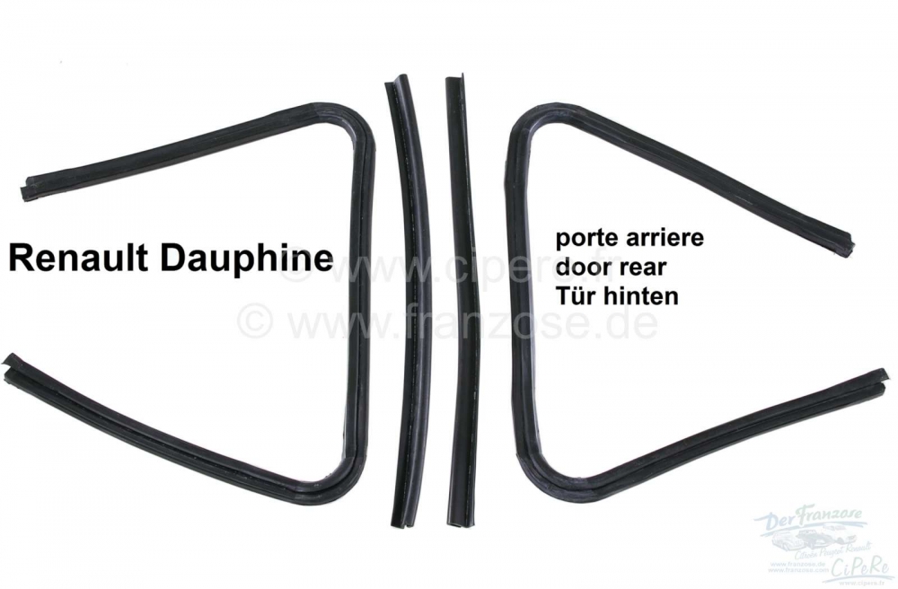 Renault - Dauphine, rubberset driehoekig raam, voor beide achterdeuren. Geschikt voor Renault Dauphi