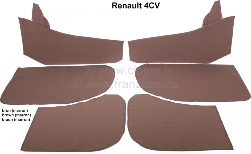Renault - 4CV, deurpanelen set (4 stuks). Kleur: bruin (Contre Porte Marron + Vide-Poche). Geschikt 