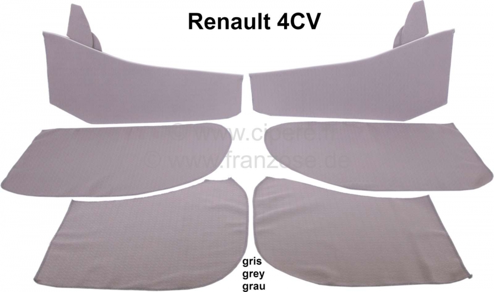 Renault - 4CV, deurpanelen set (4 stuks). Kleur: grijs (gris). Geschikt voor Renault 4CV.