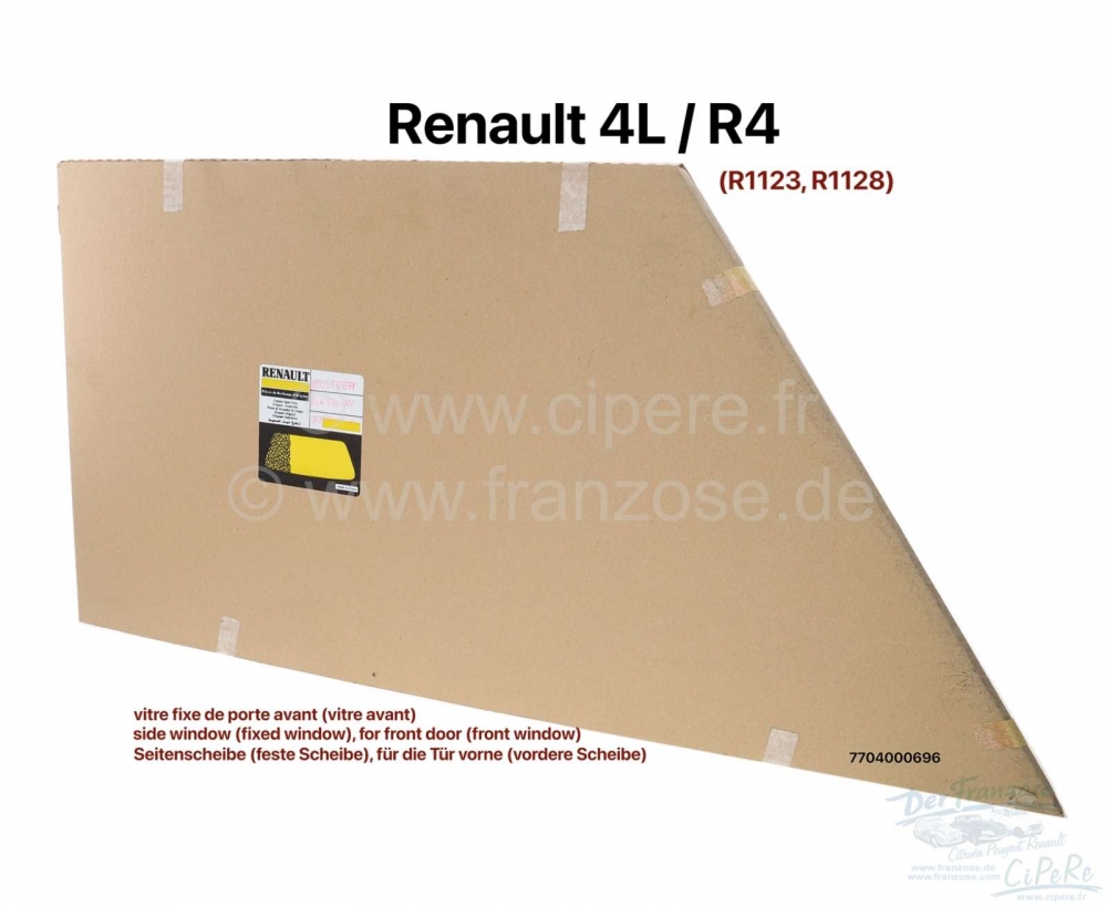Renault - R4, zijruit (vaste ruit), voor de voordeur (voorruit). Geschikt voor Renault R4 (R1123, R1