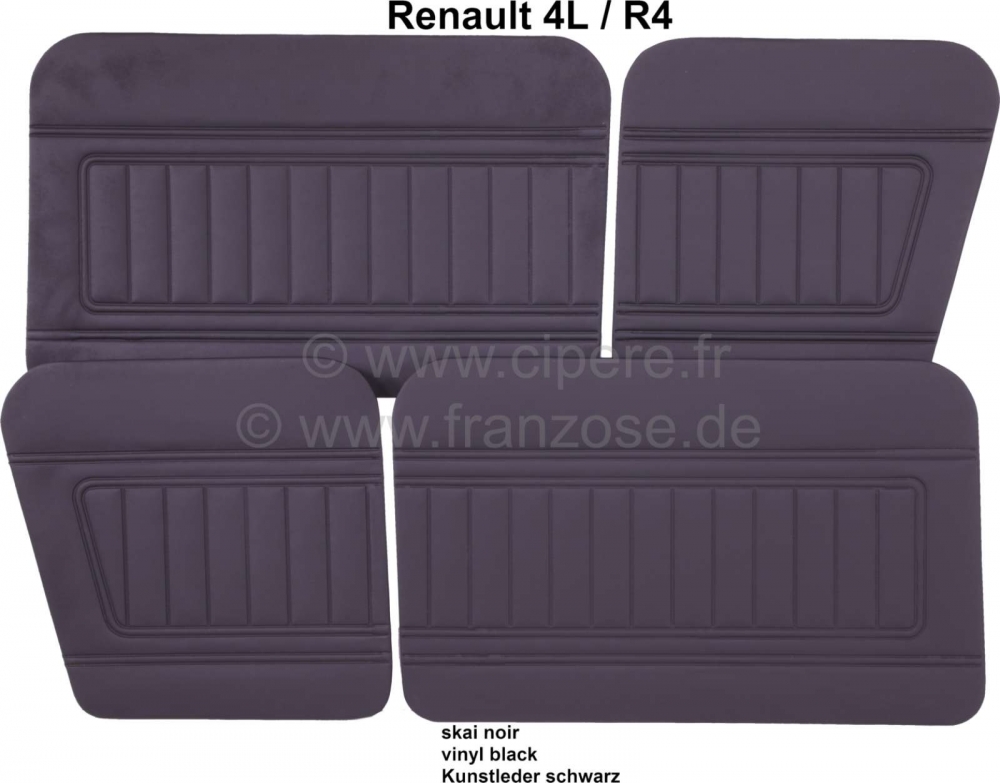 Renault - R4, deurpanelen (4 stuks), gemaakt van zwart kunstleer. Voor + achter. De deurpanelen hebb