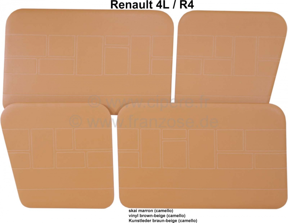 Renault - R4, deurpanelen (4 stuks) kunstleer bruin-beige (Camello). Geschikt voor Renault R4.