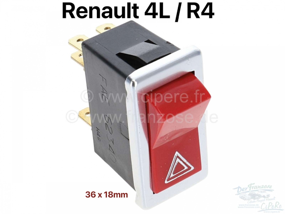 Renault - Tuimelschakelaar voor alarmknipperlichten (rode knop met chromen frame). Geschikt voor Ren