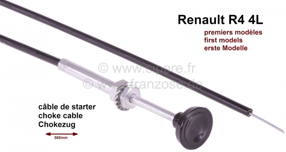 Renault - Chokekabel Renault R4, eerste modellen. Lengte 560 mm. Of. Nr. 0854583400