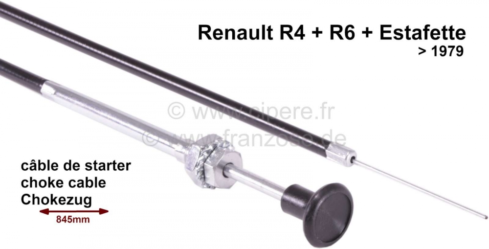 Renault - Chokekabel Renault R4 + R6, Etafette. Geschikt tot bouwjaar 1979. 730mm doorvoer. Totale l