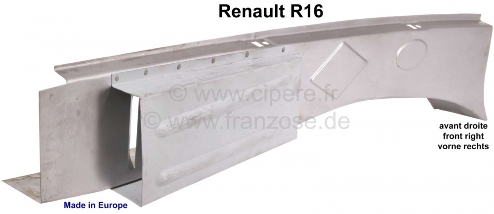 Renault - R16, bevestigingsrand spatbord, rechtsvoor (reparatieplaat). Geschikt voor Renault R16. Ge