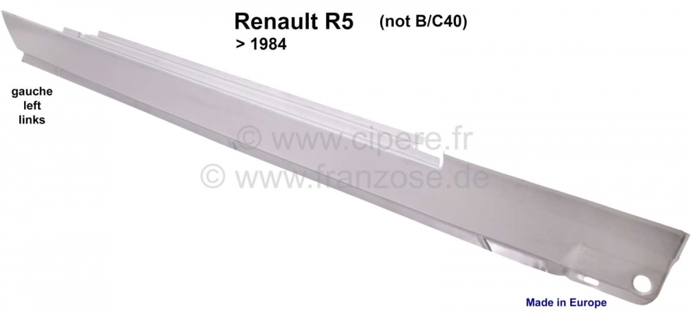 Renault - R5, dorpel buitenpaneel links. Geschikt voor Renault R5 (2 deurs!) tot 1984, niet geschikt