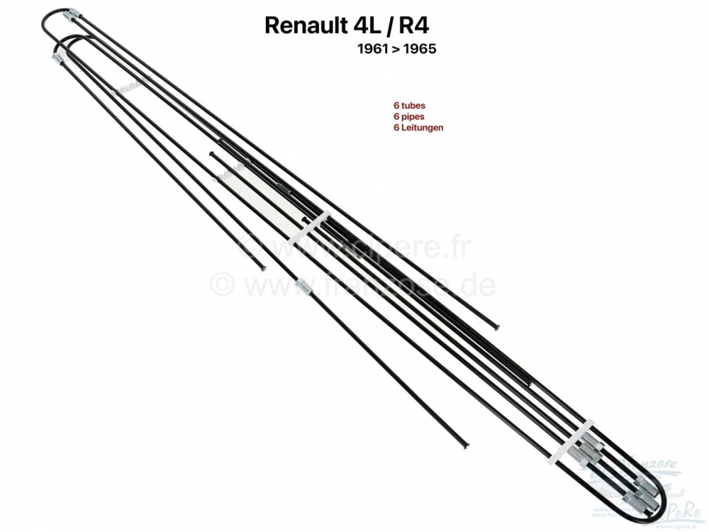Alle - R4, remleidingset. Geschikt voor Renault R4, van modeljaar 1961 tot 1965. 6 leidingen. 