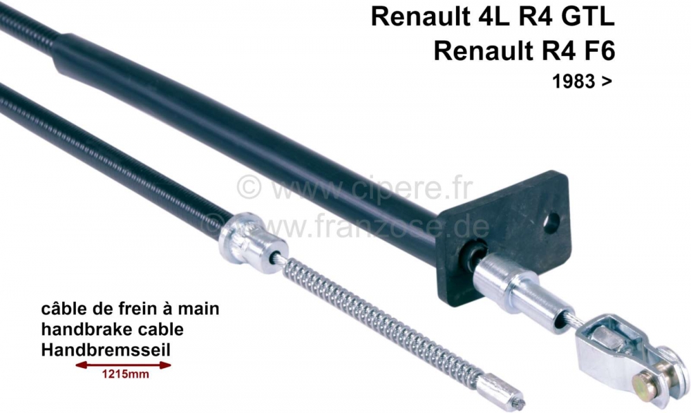 Renault - R4, handremkabel, rechtsvoor. Geschikt voor Renault 4 GTL, rechtsvoor + Renault R4 F6 (van