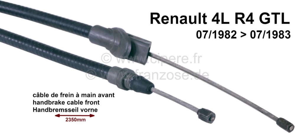 Alle - R4, voorste handremkabel. Geschikt voor Renault R4 GTL, van modeljaar 07/1982 tot 07/1983.