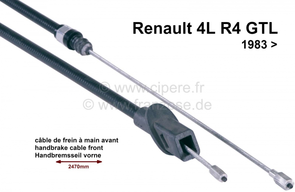 Alle - R4, voorste handremkabel. Geschikt voor Renault R4 GTL, vanaf modeljaar 1983. 740mm doorvo
