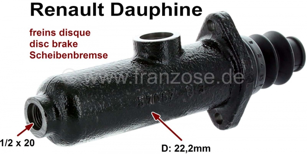 Renault - Dauphine/Caravelle, hoofdremcilinder. Remsysteem: Bendix (schijfrem voor). Zuiger diameter