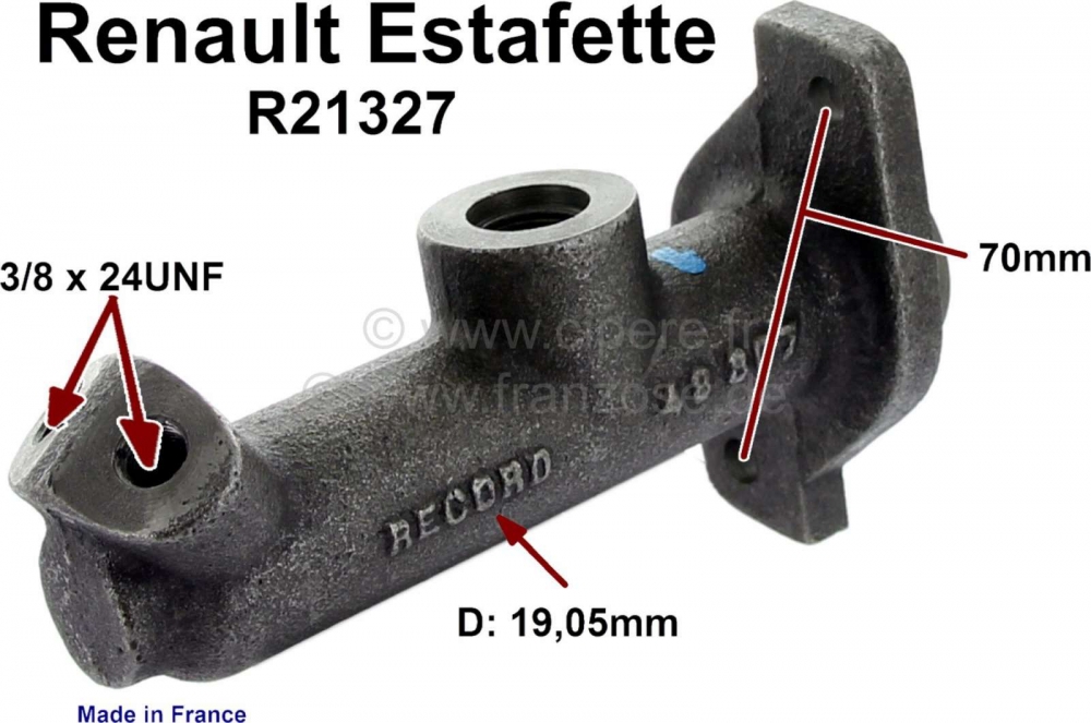 Renault - Estafette, hoofdremcilinder. Zuiger diameter: 19.05mm. Geschikt voor Renault Estafette R21