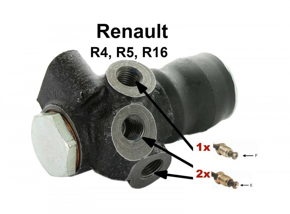 Renault - R4/R5/R16, remkrachtregelaar, 3 remleidingaansluitingen. Geschikt voor Renault R4, vanaf m