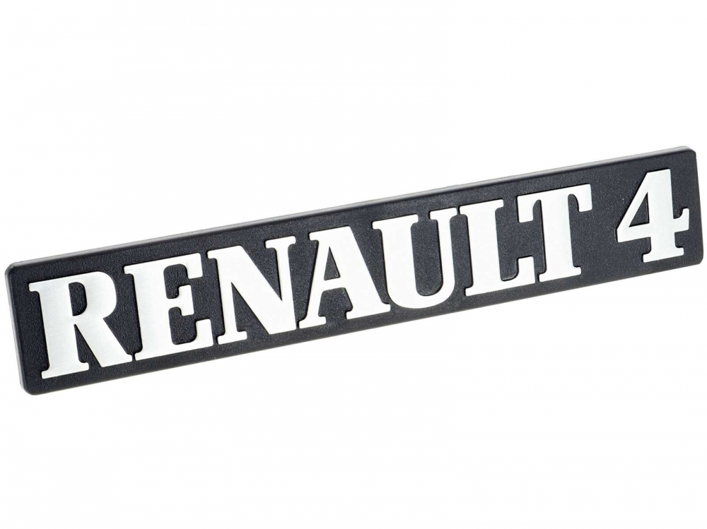 Renault - R4, Renault R4 embleem, gemaakt van plastic. Het embleem is gemonteerd op de achterklep va