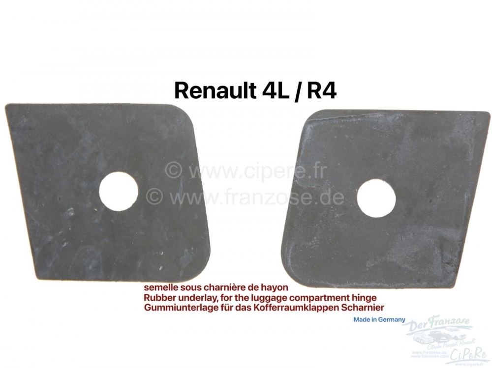 Citroen-2CV - R4, rubberen onderlegger (2 stuks), voor achterscharnier. Geschikt voor Renault R4. Gemaak