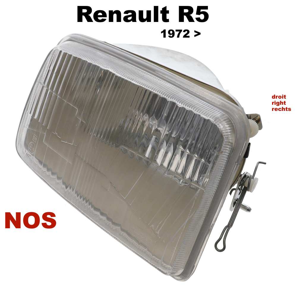 Renault - R5, koplamp rechts, Bilux uitvoering. Geschikt voor Renault R5, vanaf modeljaar 1972, orig